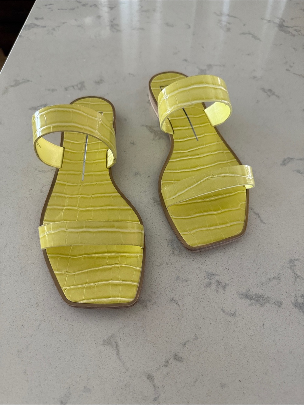 Dolce Vita Yellow Croc-Embossed Slide Sandals